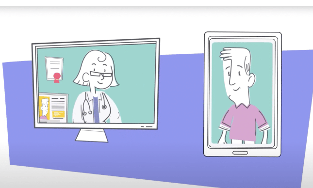 Animation of a doctor examining a patient with tytocare