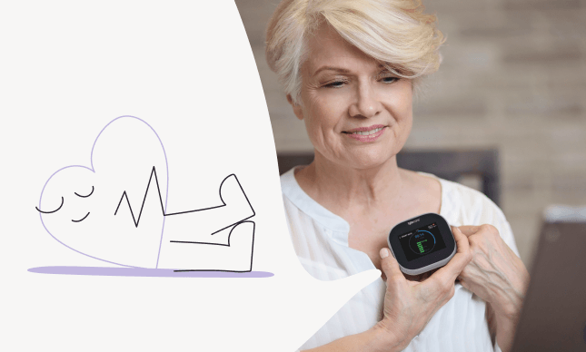 old woman easuring her heart rate with tytocare